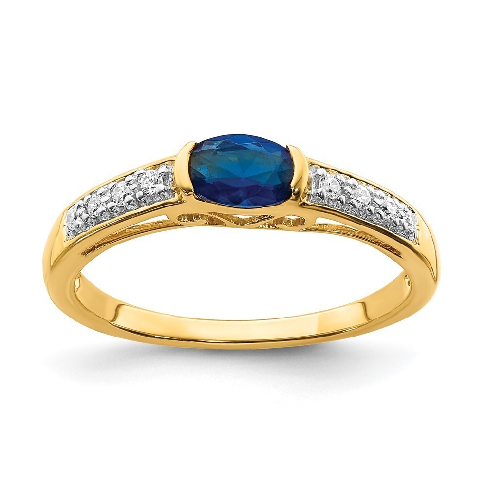 14k Yellow Gold Oval East-West Sapphire September Birthstone and Diamond Ring, 7
